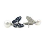 925 Sterling Silver Hanging Tops in Butterfly Shape with Black Colour and White Pearl